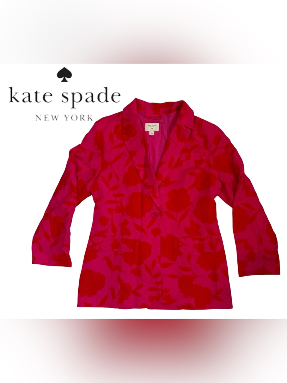 KATE SPADE LINEN BLAZER RED PINK ROSE PRINT TARGET SUIT JACKET